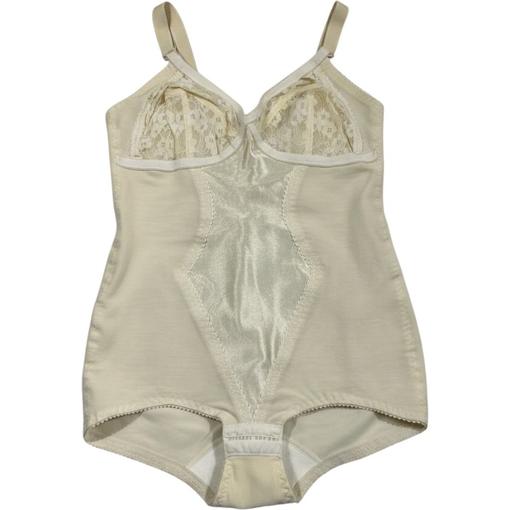St Michael Shapewear Bodysuit Women 36C Cream Lace Vintage UK Made Firm Control